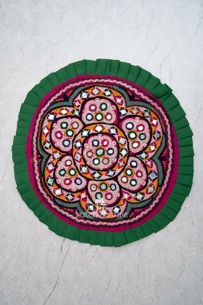 Green and pink gamthi work embroidery patches
