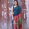 Beautiful blue and pink chiniya silk bandhani with pichwari print saree
