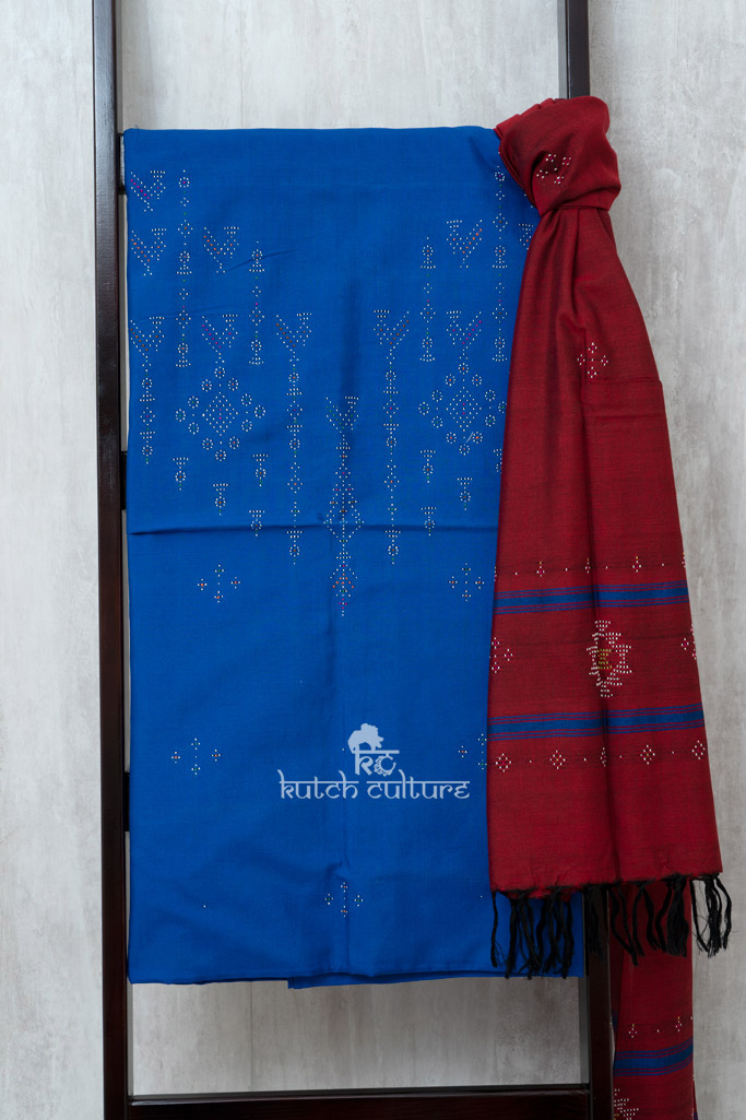 Blue and red tangliya kurta material