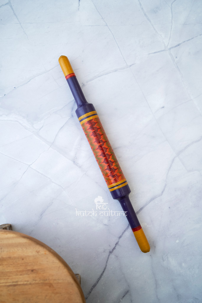 Purple and yellow wooden designer rolling pin