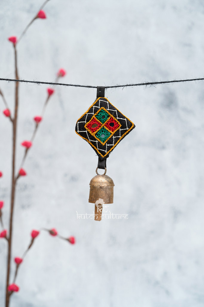 Copper bell art with kutch embroidery keychain