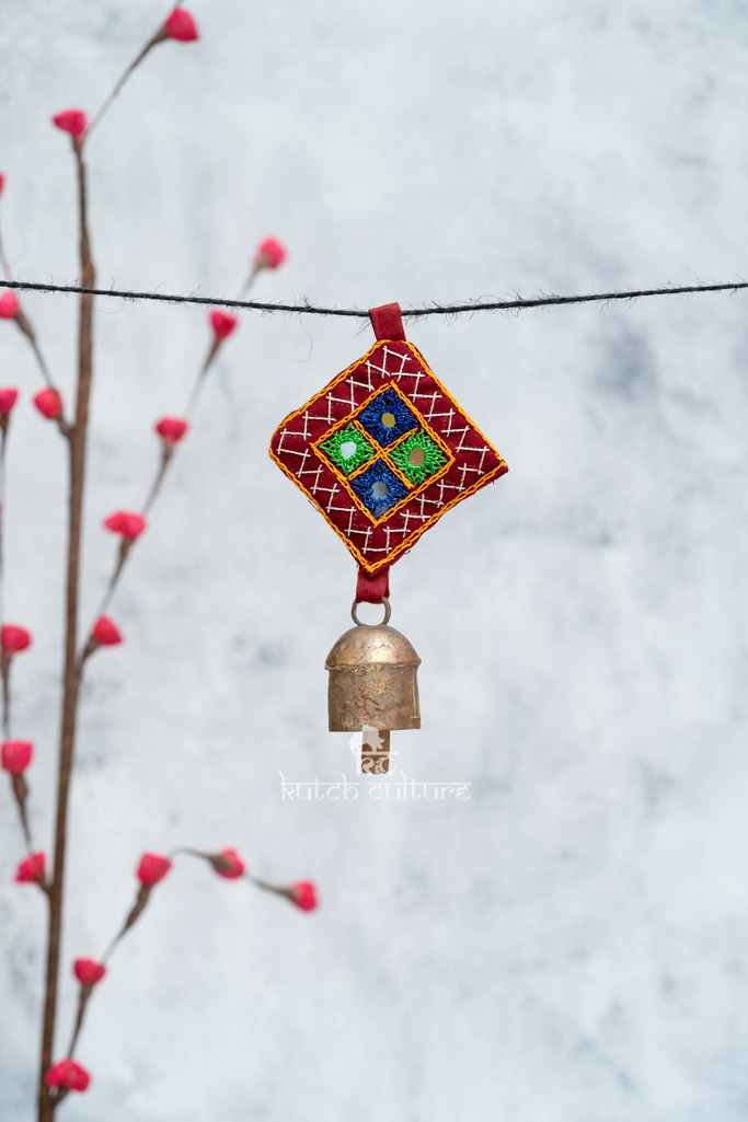 Copper bell art with kutch embroidery keychain