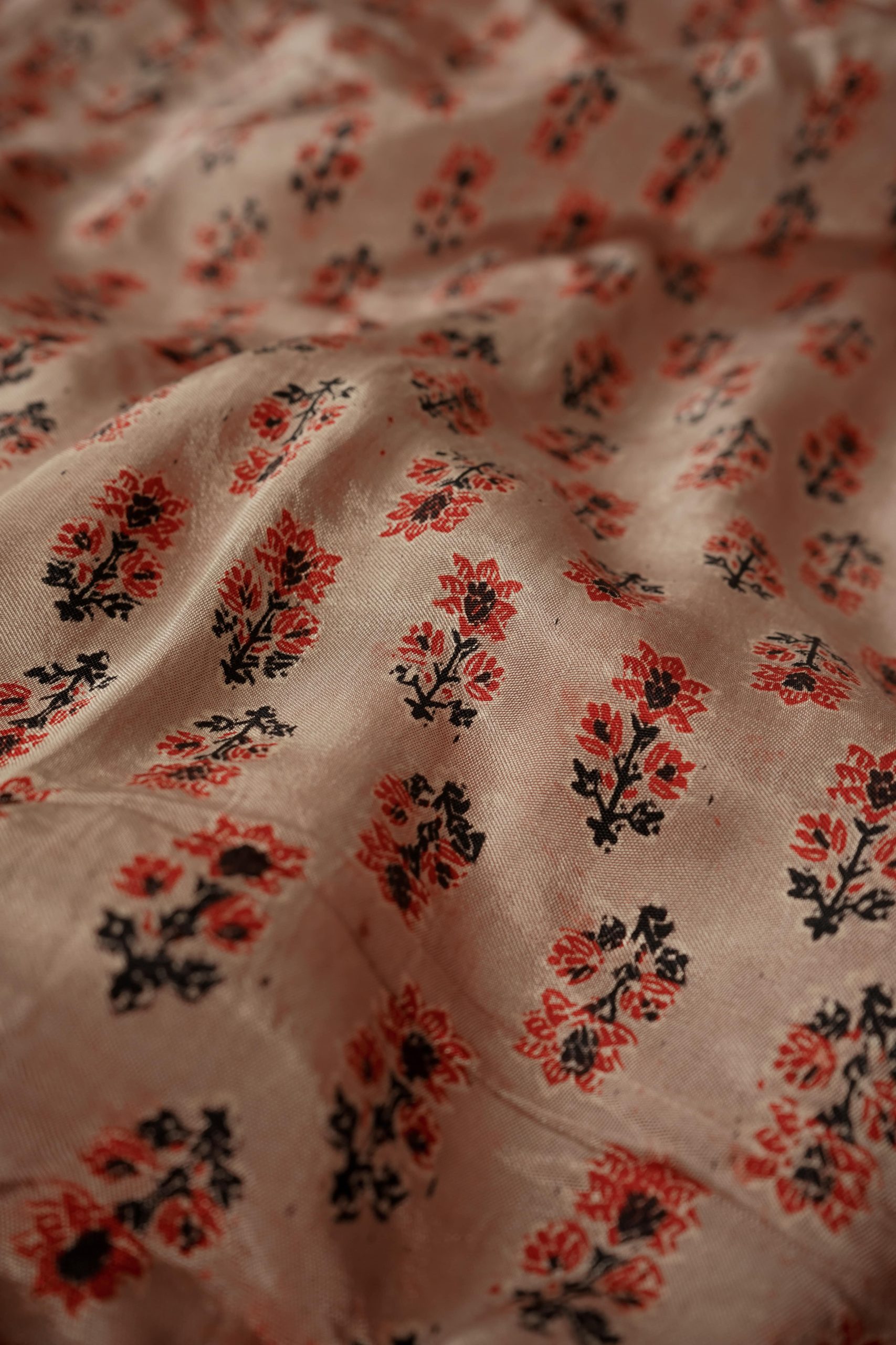 Ajrakh Hand Block Print Natural Dye Modal Silk Fabric - Kutchculture