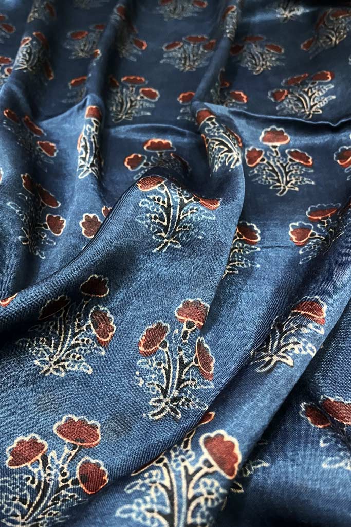 Ajrakh Hand Block Print Natural Dye Modal Silk Fabric