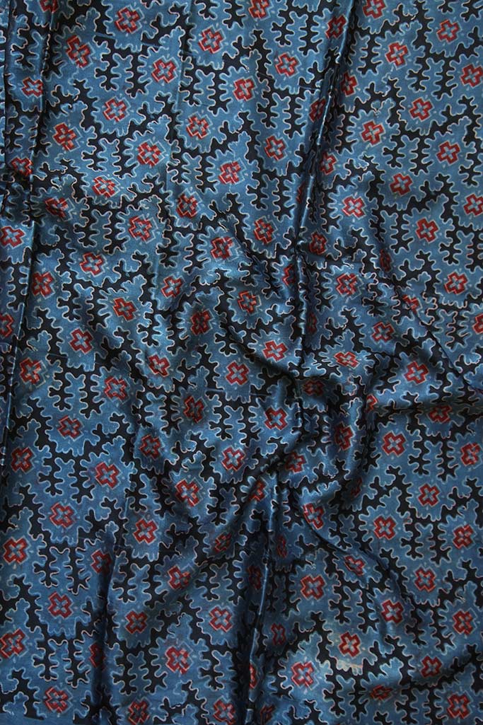 Ajrakh Hand Block Print Natural Dye Mashrusilk Fabric