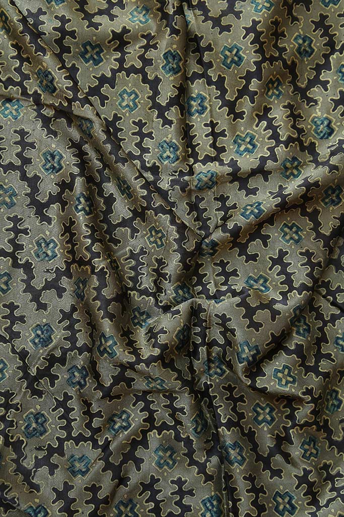 Ajrakh Hand Block Print Natural Dye Mashrusilk Fabric