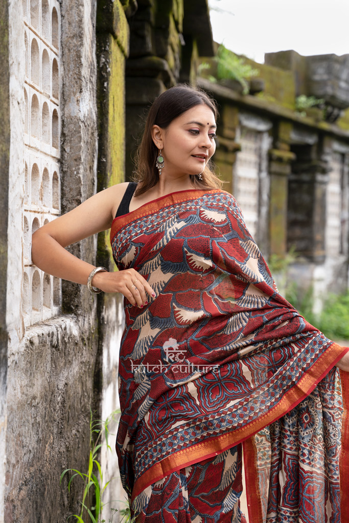 Designer maheshwari silk ajrakh saree