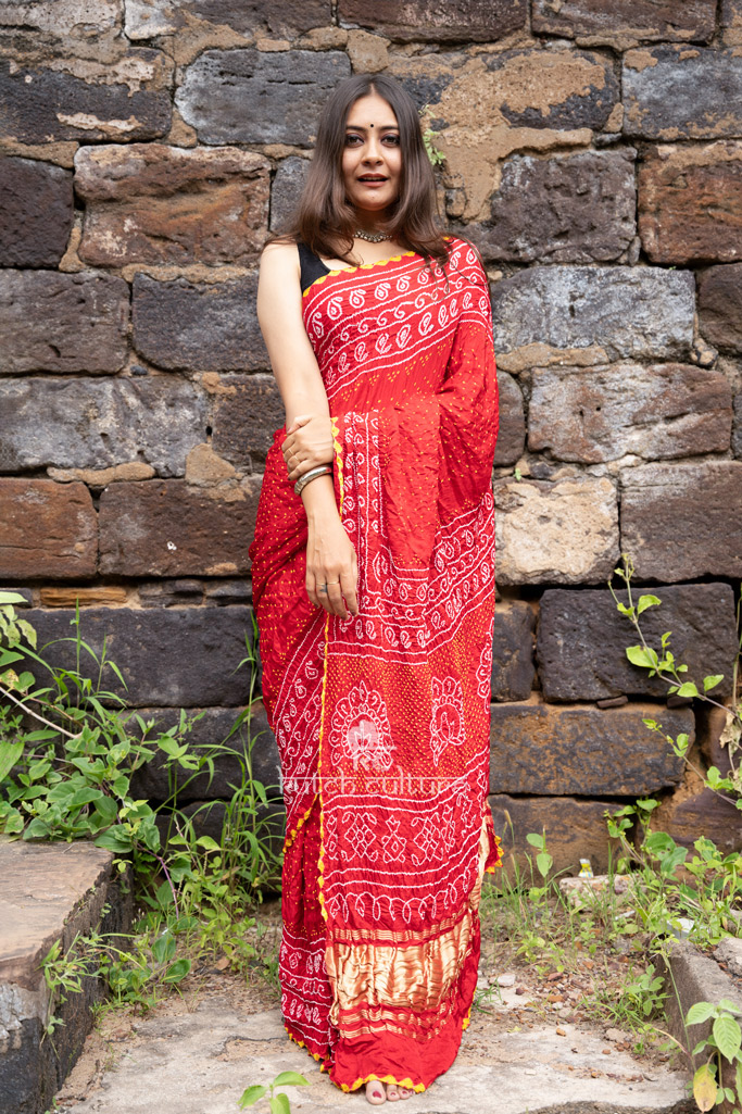 Red gajji silk traditional bandhani saree
