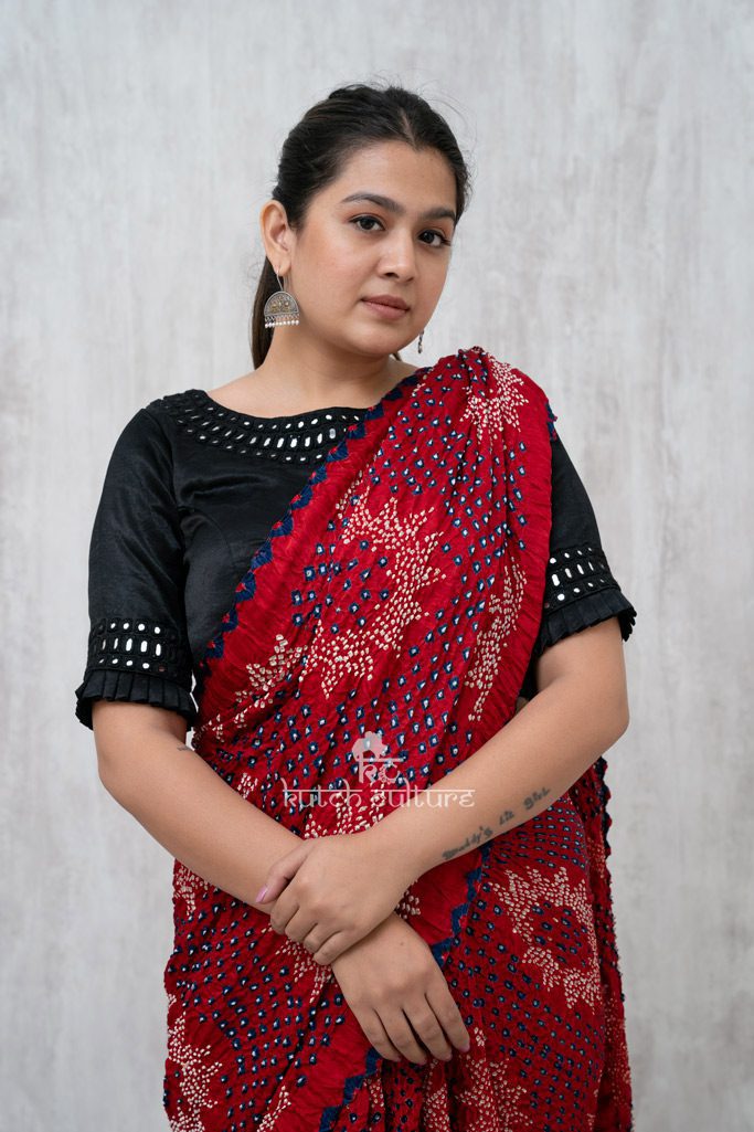 Designer silk blouse with kutchi mirror work