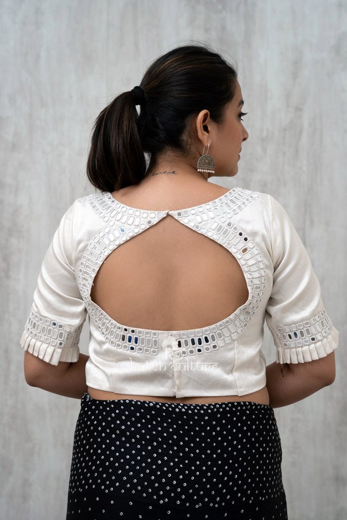 white blouse with mirror work| mashru silk blouse| multicolor blouse