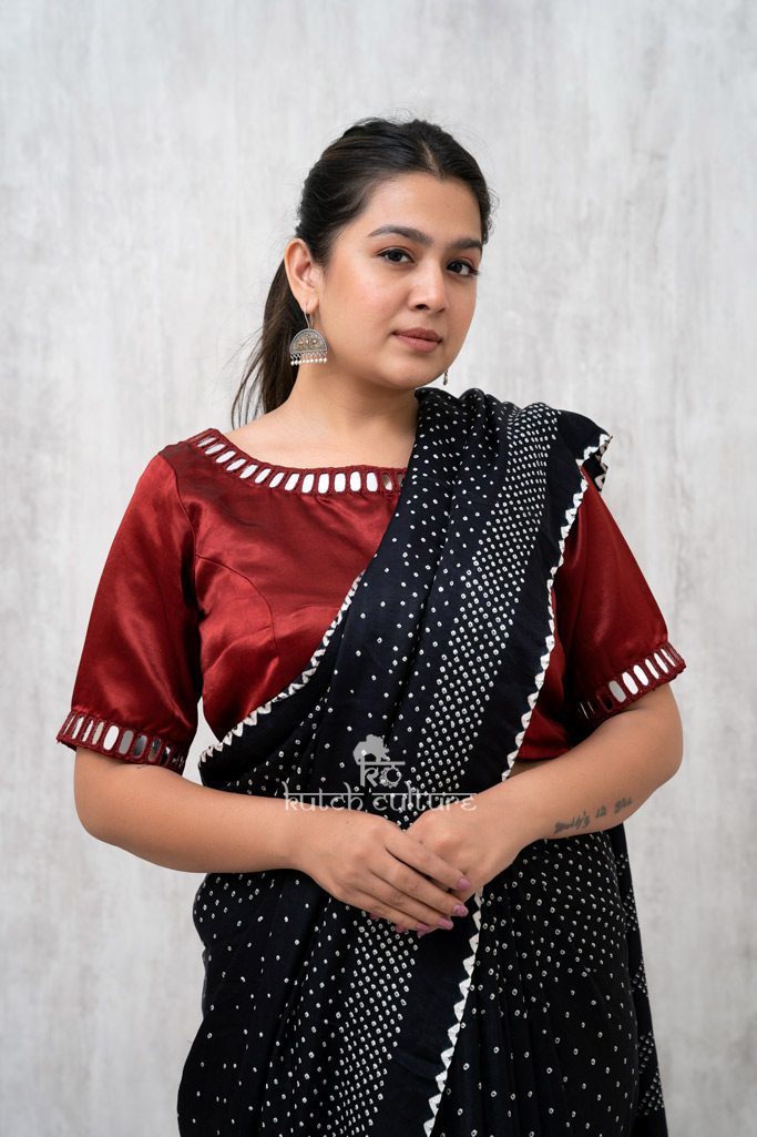 Designer maroon mashru silk mirror work blouse
