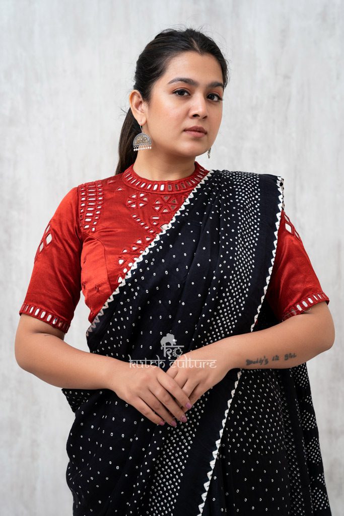 Mashru silk blouse with mirror handwork