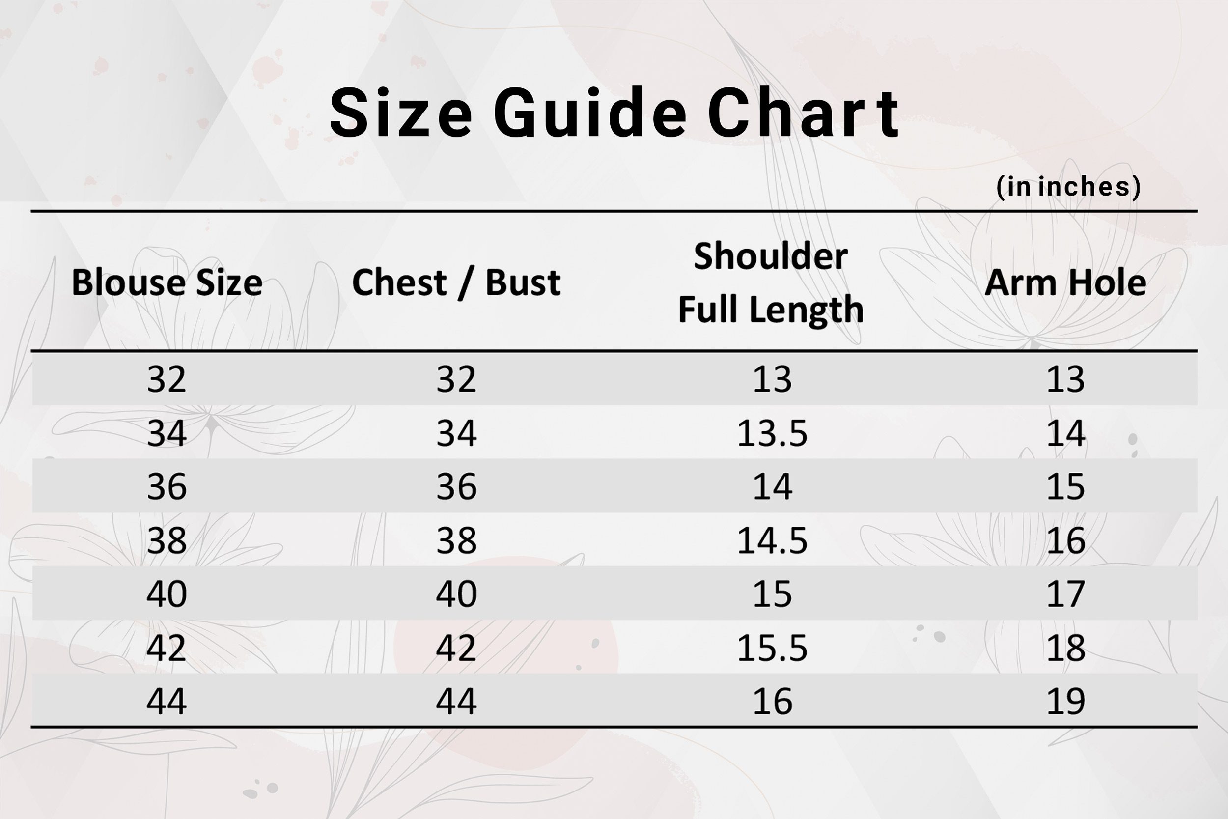 blouse size chart