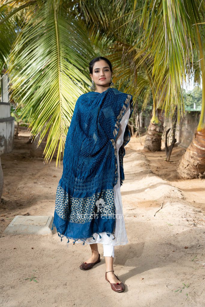 Muga Silk Bandhni with Zari Weaving Dupatta