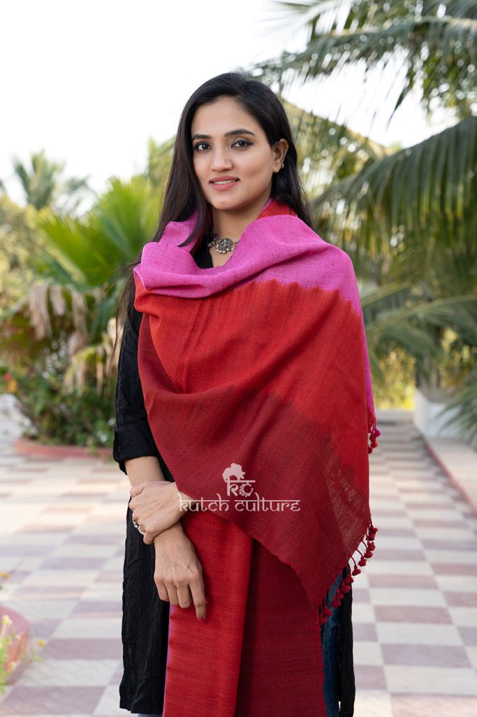 Pink and Red tusser hand woven stole