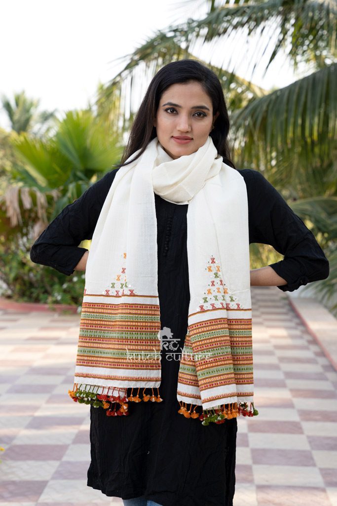 kutch hand weaving with  mirror work pure wool stole