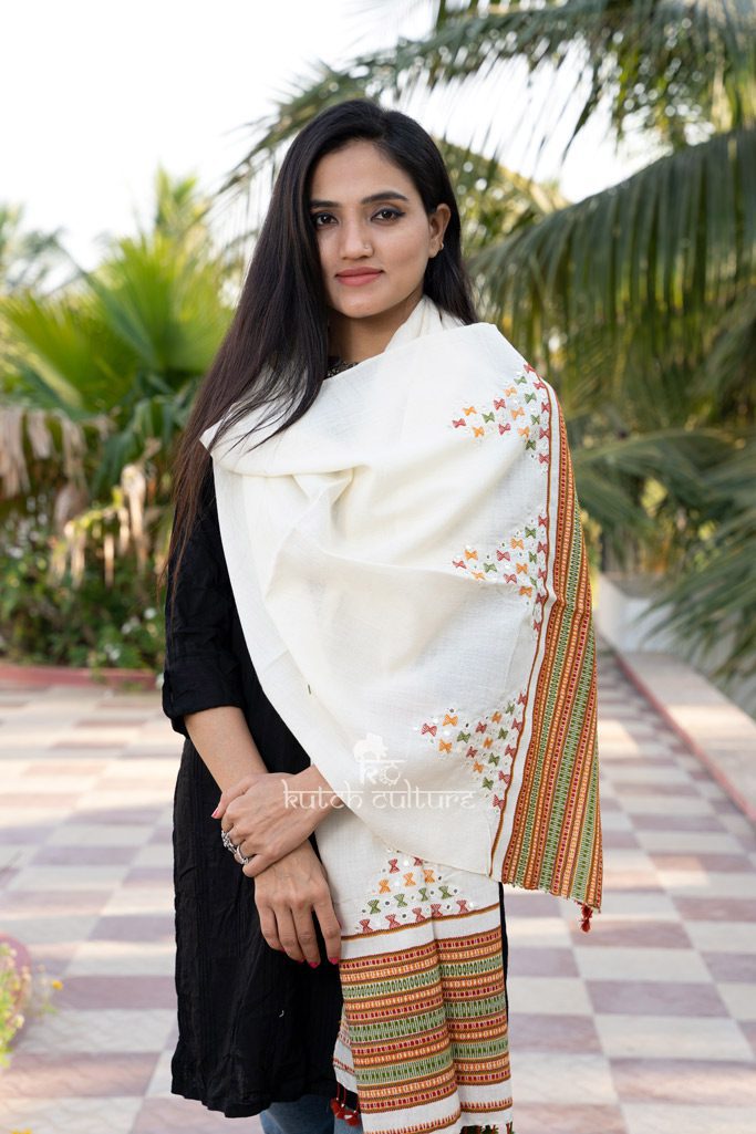 kutch hand weaving with  mirror work pure wool stole
