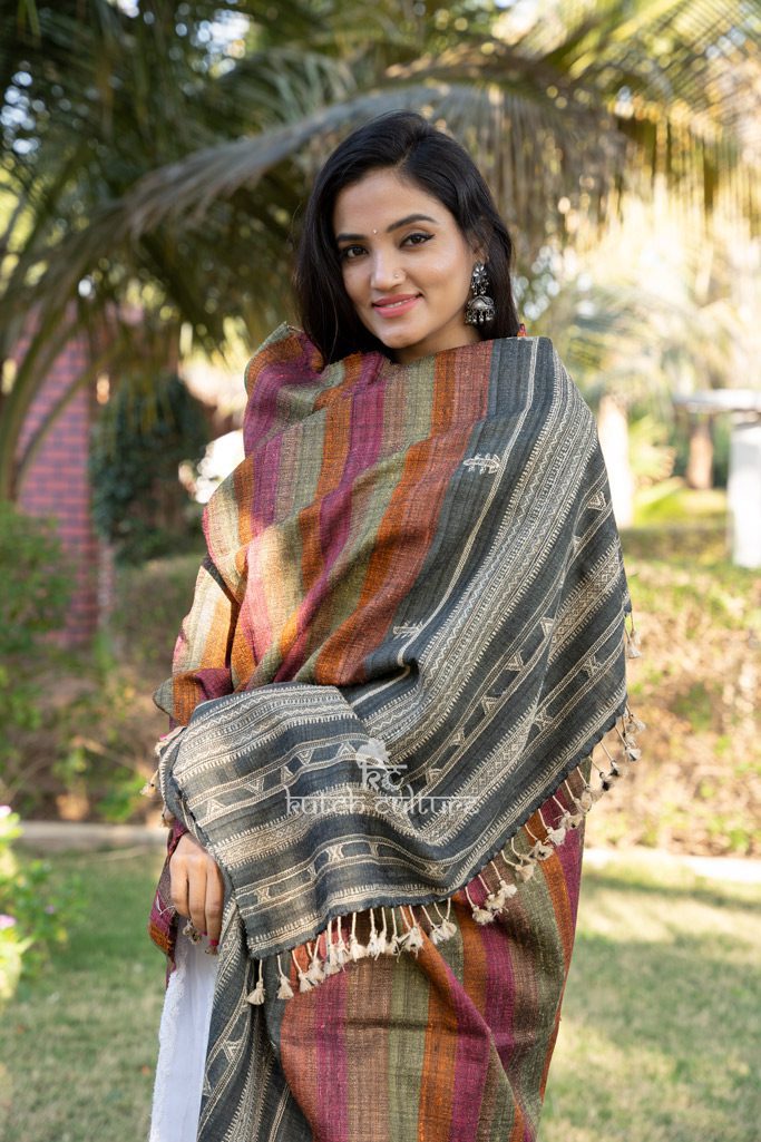 Beautiful tusser wool multicolor shawl online