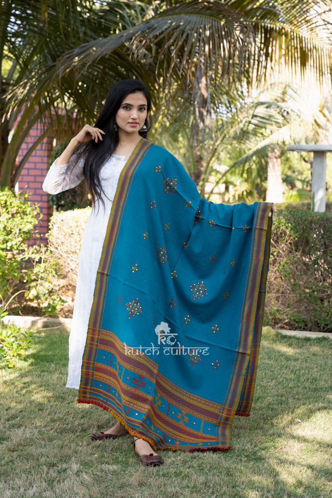 Designer shawl with kutchi hand embroidery and mirror work