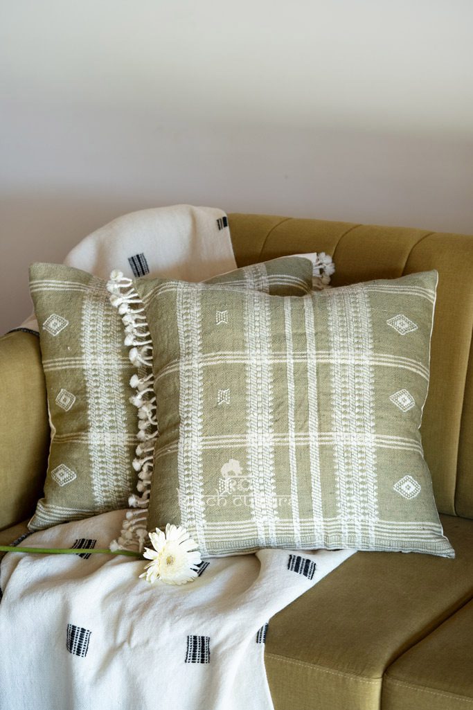 Elegant green khadi pure wool pillow covers 20×20