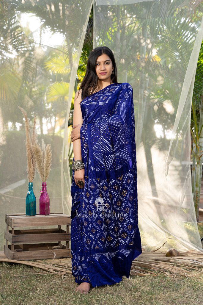 Blue designer gajji silk bandhni saree