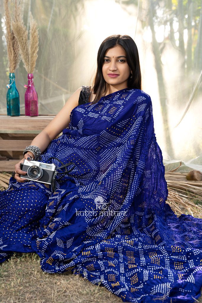 Blue Gajji silk bandhani saree | Designer bandhej saree| gajji silk