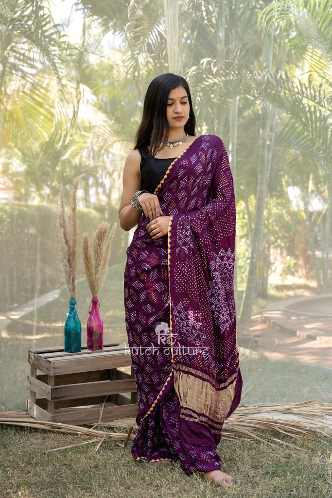 Border Bandhani Saree, Georgette, 6.3 M (with Blouse Piece)