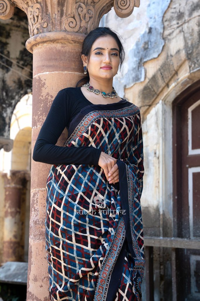 Elegant  ajrakh saree modal silk for woman