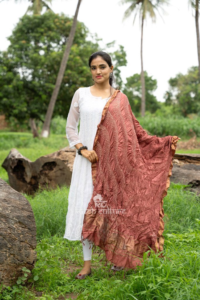 Muga Silk Bandhni With Zari  Weaving Dupatta