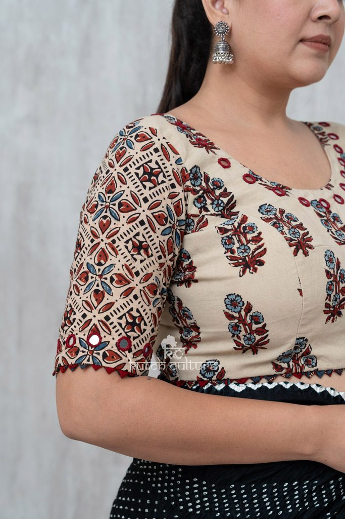 Cotton Ajrakh Blouse with Mirrors