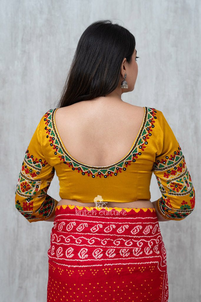 Mashru  Silk Kutch Hand Embroidery Tradistional Blouse yellow