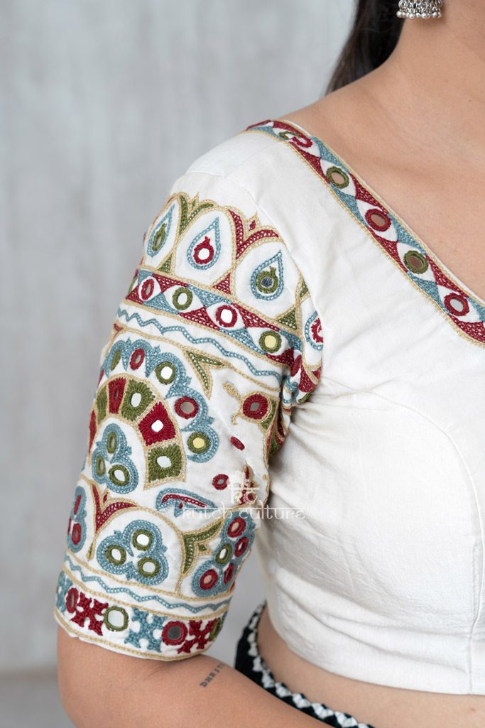 Designer White Kutch Hand Embroidery Blouse