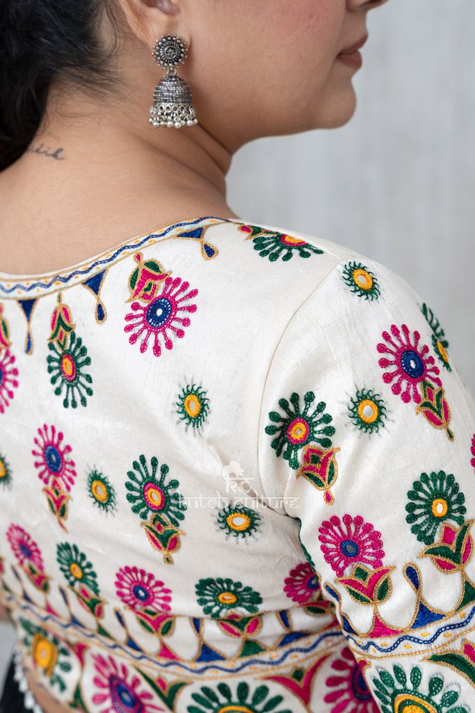 White Kutch Hand Embroidery Silk Blouse