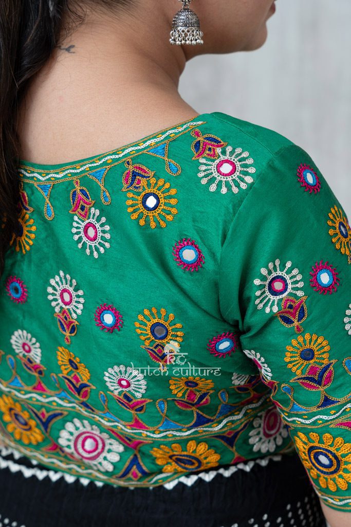 Green  Kutch Hand Embroidery Silk Blouse