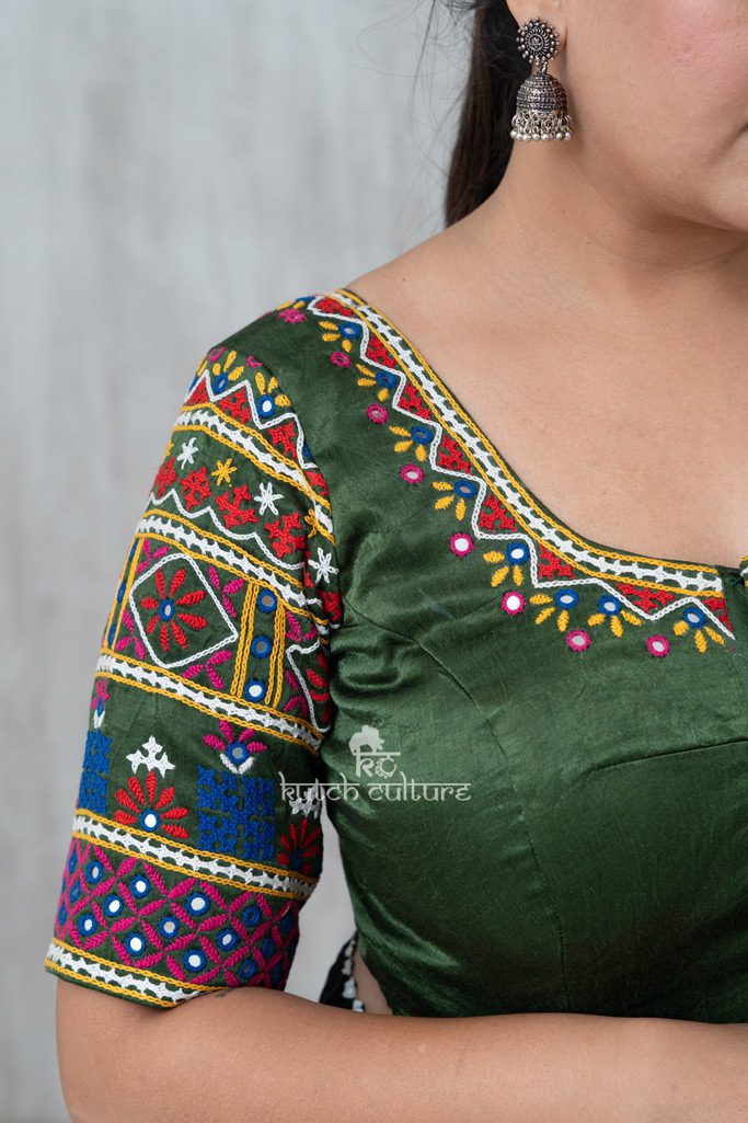 Silk Green Blouse with Kutch Hand Embroidery