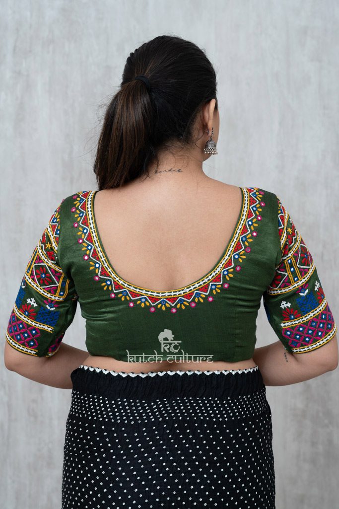 Silk Green Blouse with Kutch Hand Embroidery