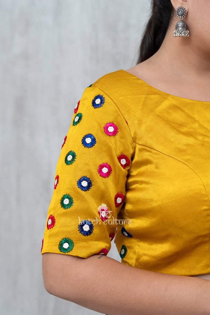 Silk Yellow Blouse  with Colour  Mirorr