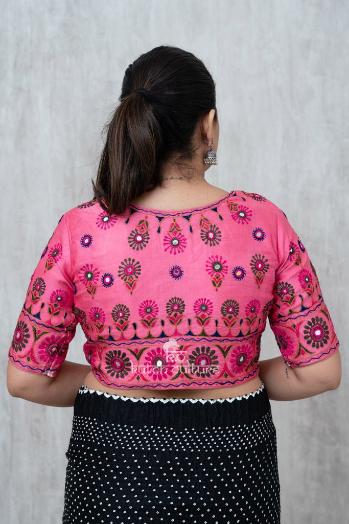 Pink Kutch Hand Embroidery Silk Blouse