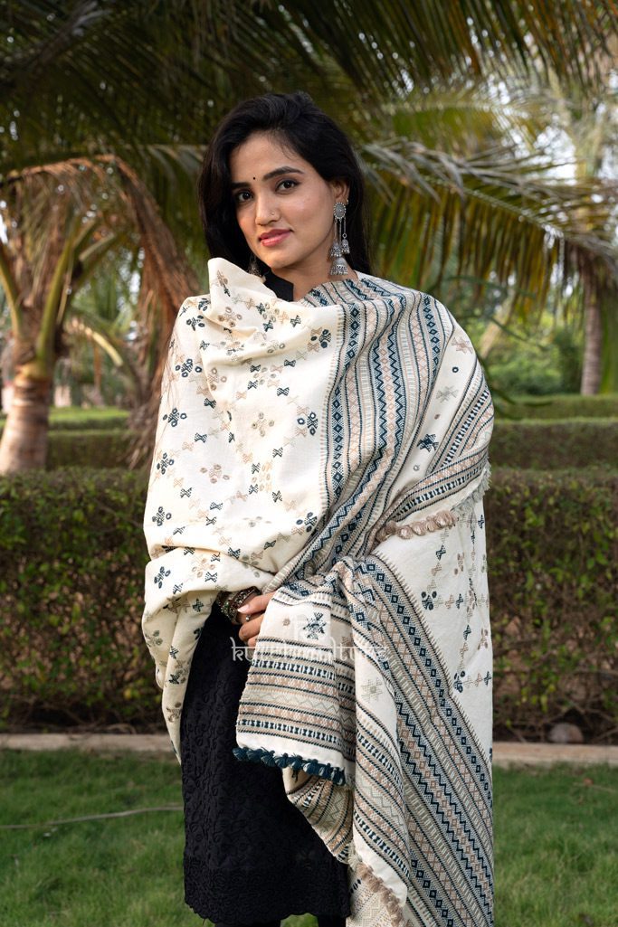 Exquisite Handwoven Check Design Shawls with Mirrors and Motifs – Timeless Elegance for Your Wardrobe”