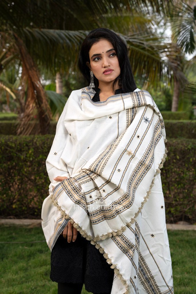 Ocean-Inspired Elegance in Kutch Hand Weaving Mirror Shawl