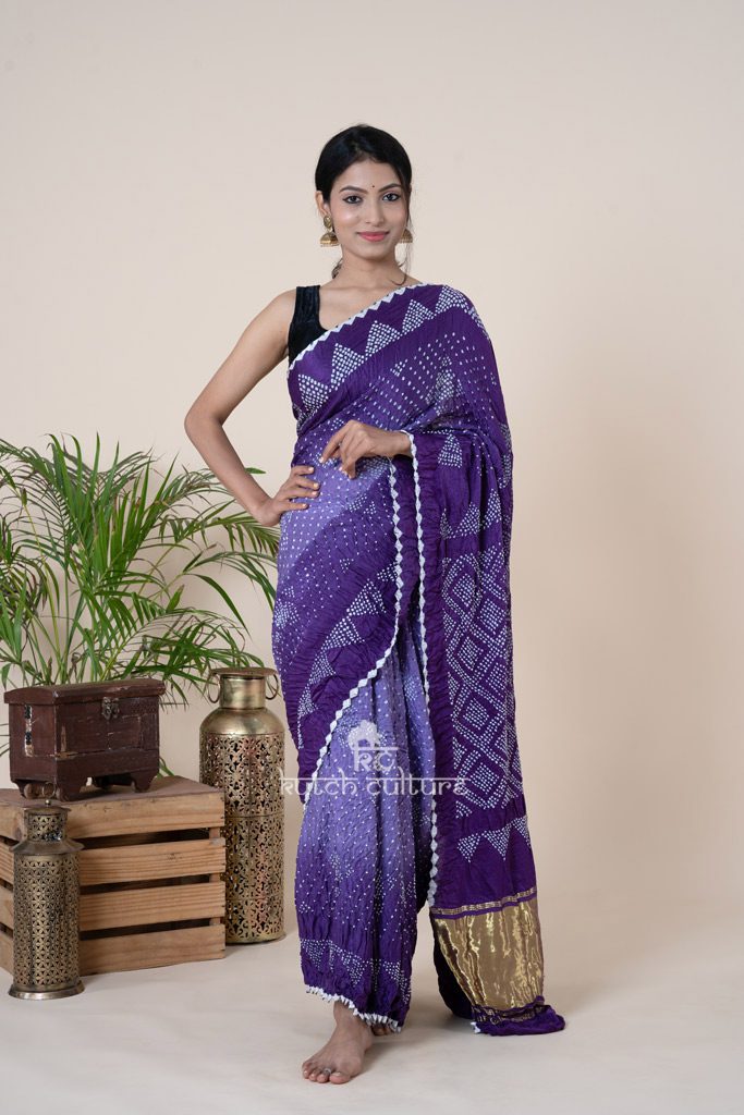Shaded Purple Bandhni Saree for a Regal Touch