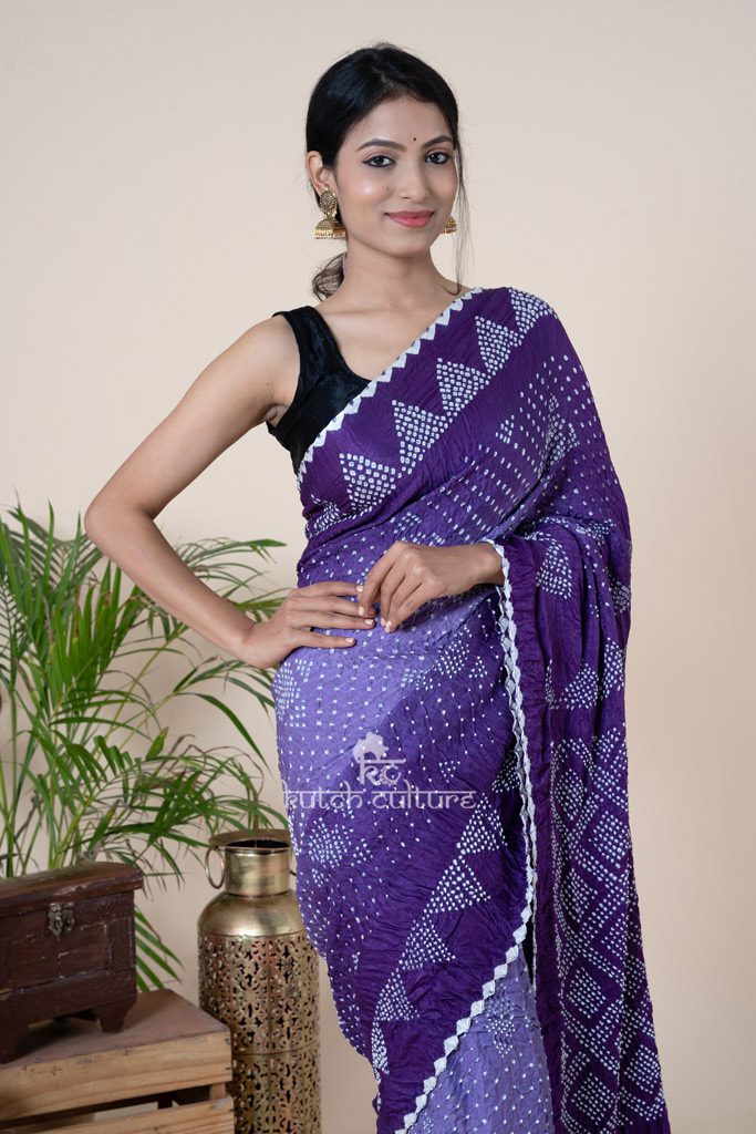 Shaded Purple Bandhni Saree for a Regal Touch