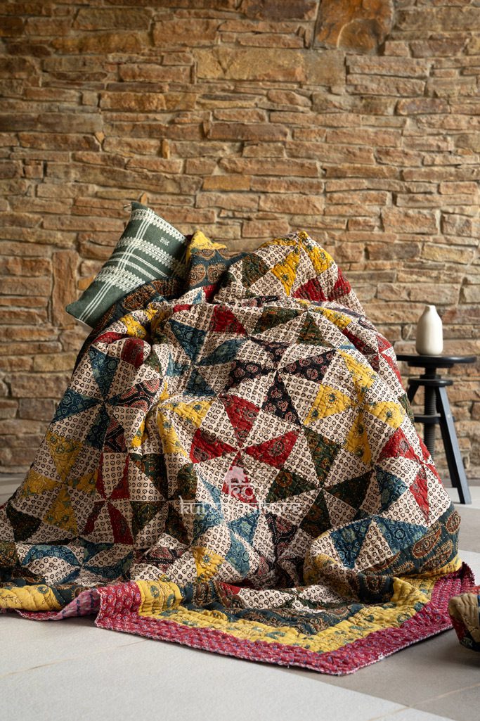 Bohemian Bliss: Unique Reversible Quilts with Handmade Block Prints and Patchwork Detailing