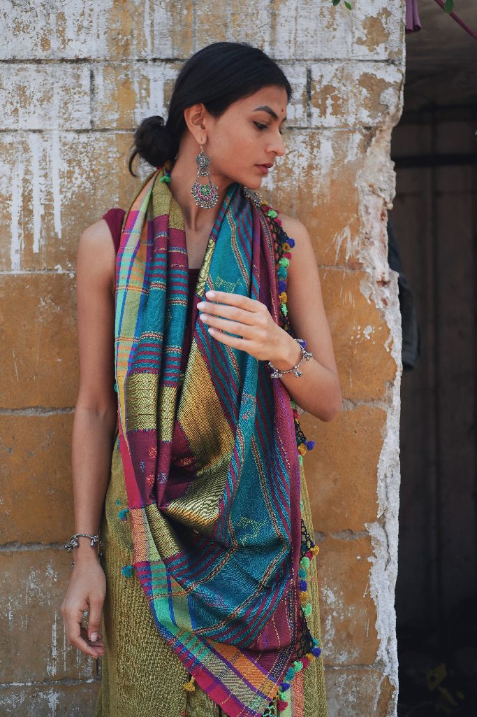 Handwoven Eri Silk Kutch Saree in Classy Color Combination