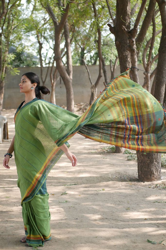 Monsoon-Inspired Kala Cotton Kutch Handwoven Saree